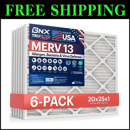 TruFilter 6-Pack MERV 13 HVAC & AC Filters - Allergy Relief & Smoke Capture