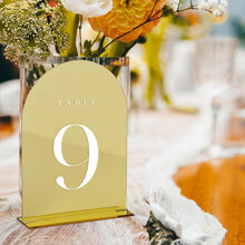 Load image into Gallery viewer, Elegant Gold Mirror Wedding Table Numbers 1-15 with Sturdy Acrylic Stands
