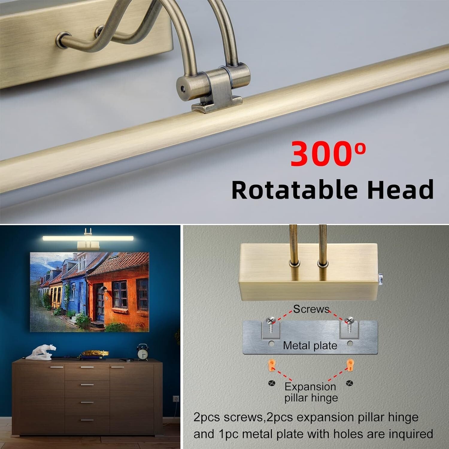 20-Inch Remote-Controlled Wireless Art Light with Timer - Elegant Brass Fixture