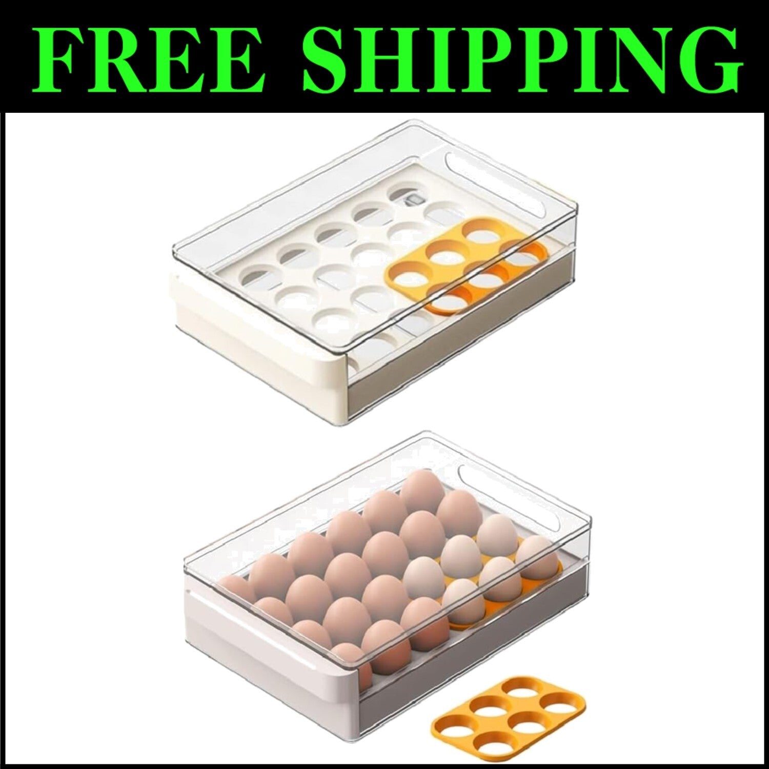 Stackable 2-Pack Clear Egg Holder with Non-Slip Base for Organized Refrigerators