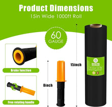 Load image into Gallery viewer, Heavy Duty 15in x 1000ft Plastic Stretch Film Roll with Handles - Black, 2 Pack