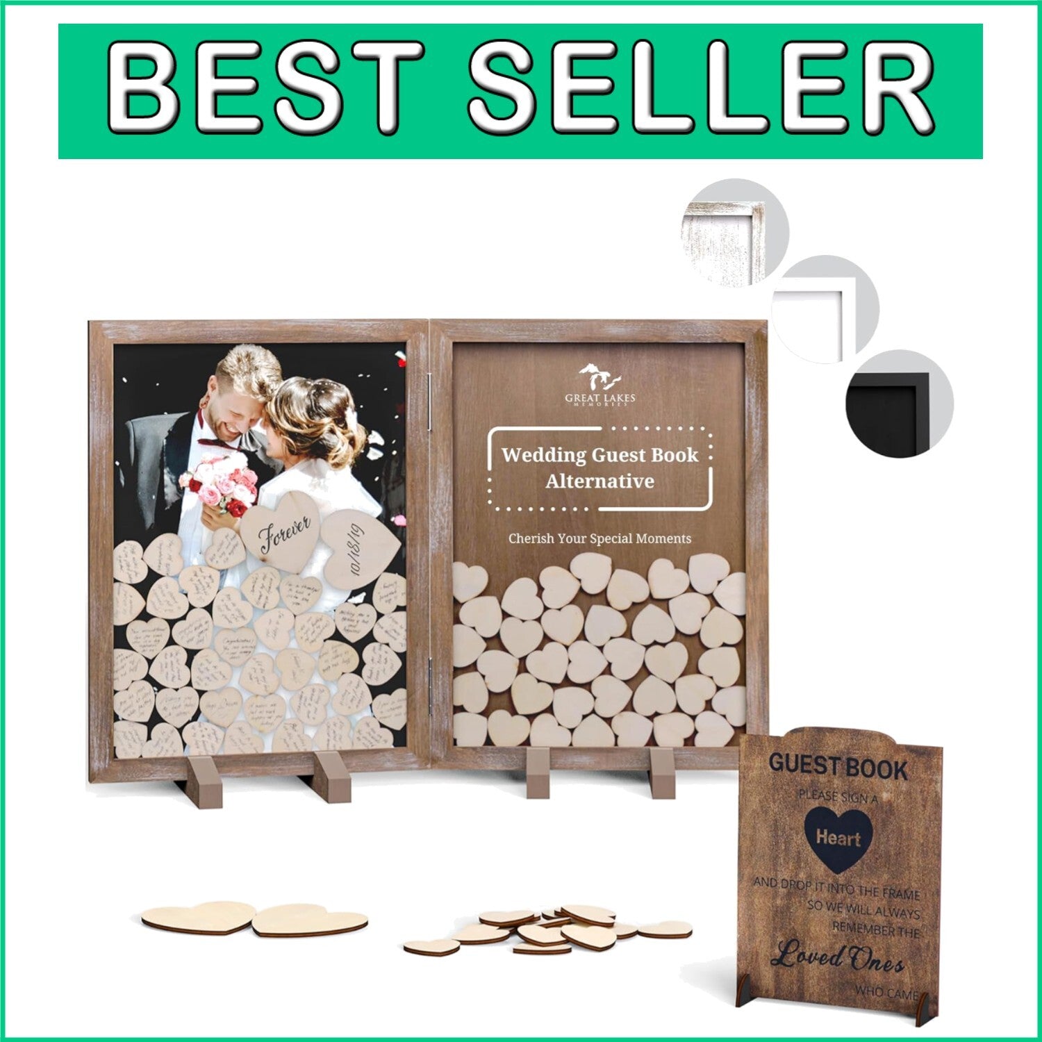 Customizable Rustic Heart Drop Box Guest Book for Wedding Receptions - 17x13in