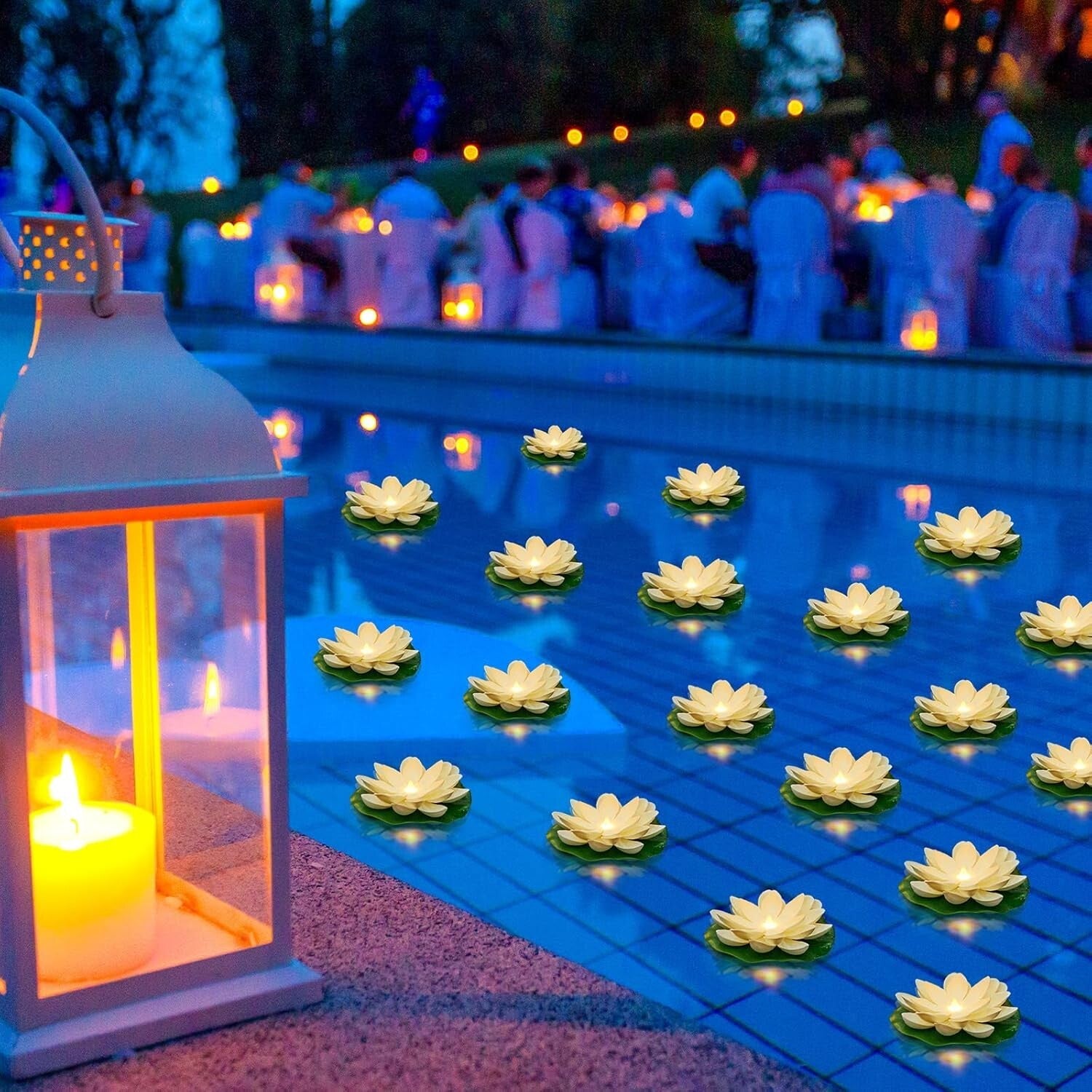 Elegant 24 Pcs Floating Lotus Lights with Remote Control for Garden Parties