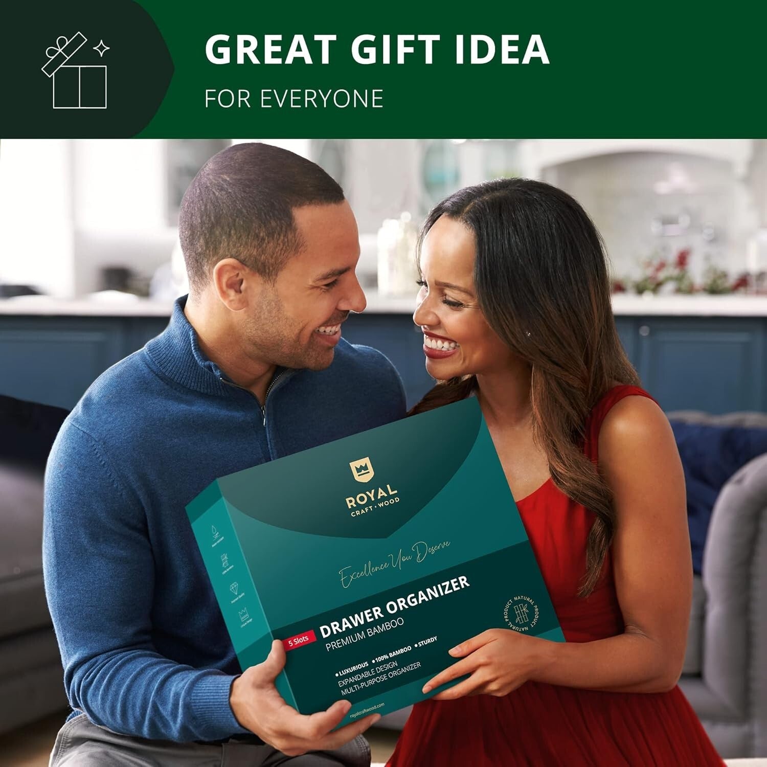 Elegant Bamboo Kitchen Drawer Organizer - Adjustable Silverware and Utensil Tray