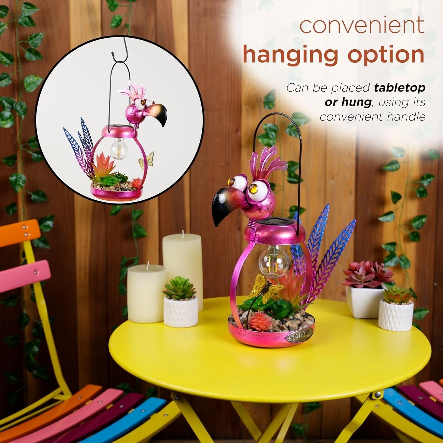 Charming 16'' Solar Metal Flamingo with LED Light – Perfect Outdoor Decor Piece