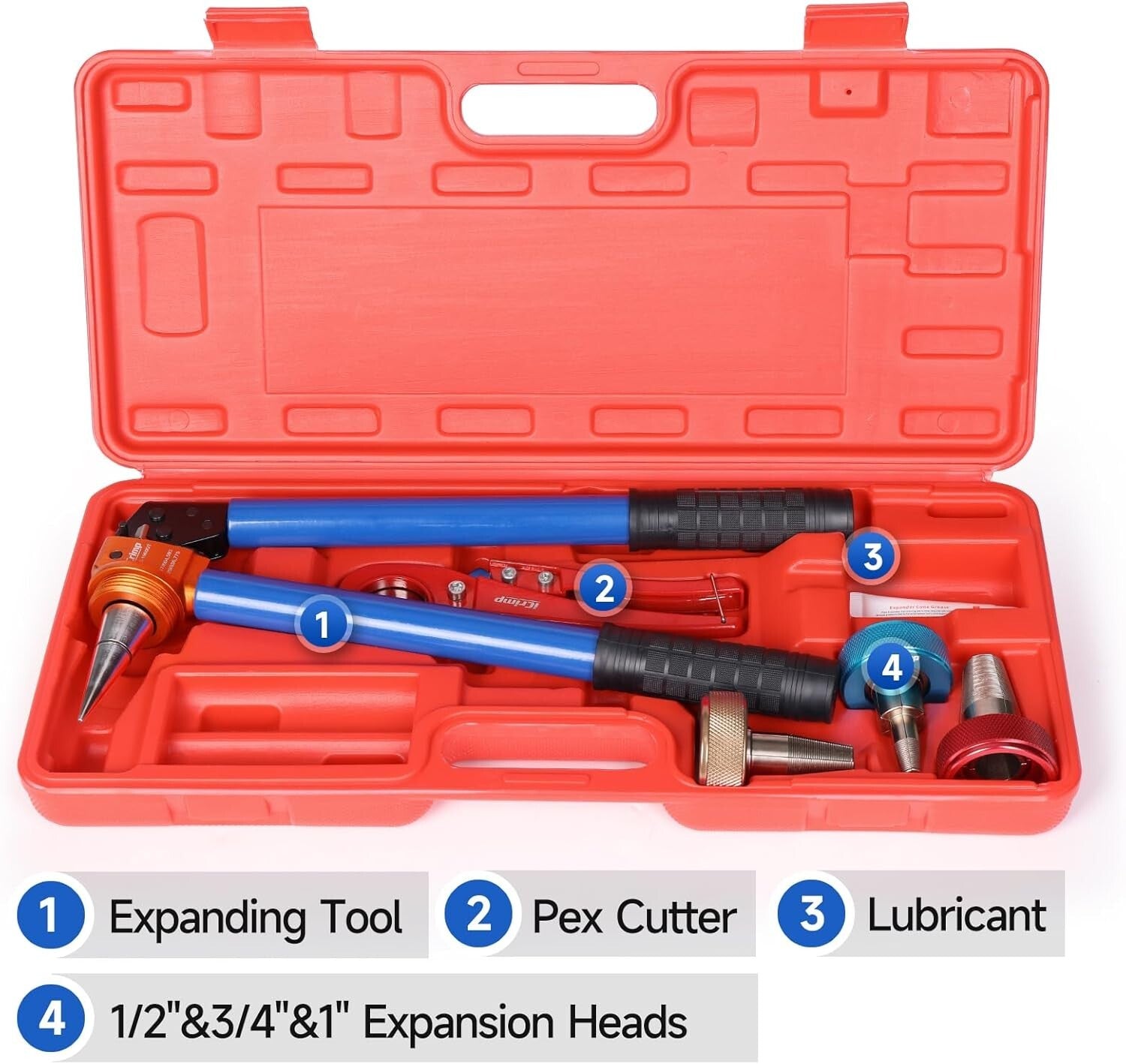 Manual PEX Expanding Tool Kit with Auto-Rotation for 1/2, 3/4 & 1 Inch Fittings
