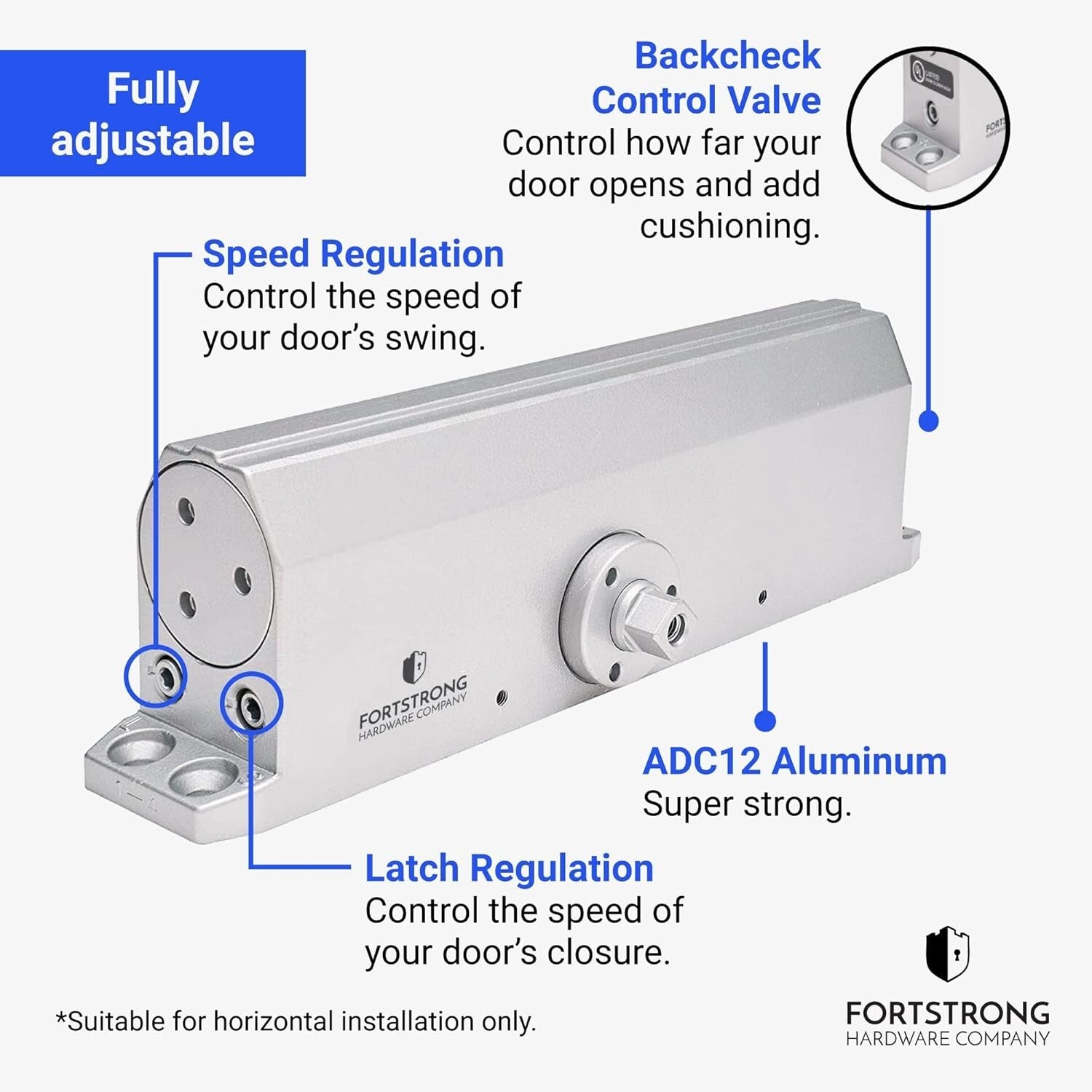 Commercial Grade Hydraulic Door Closer, Silver Finish – Fully Adjustable & Safe