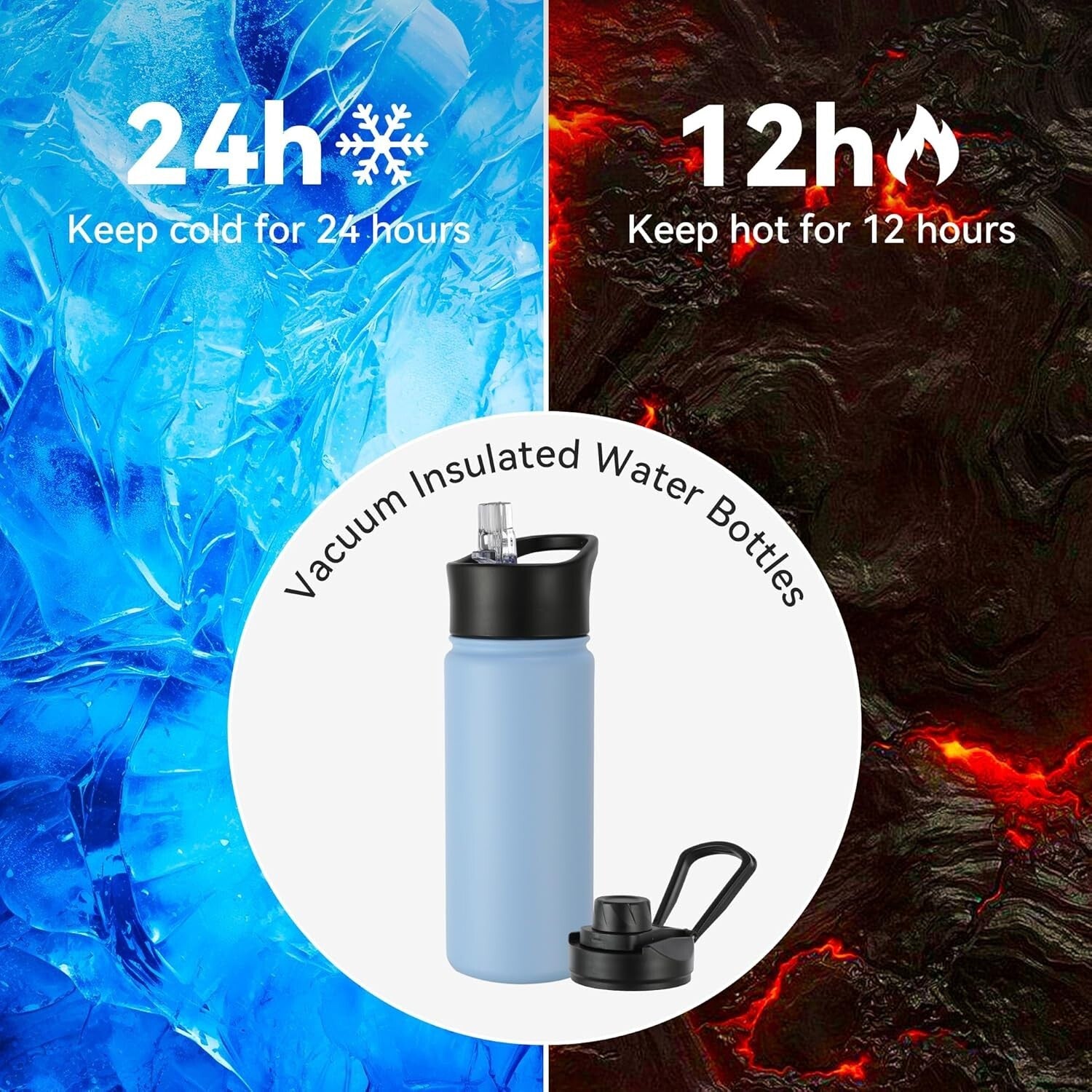 Double Wall Insulated 16 oz Water Bottles – Seafoam Kids Pack with Wide Mouth