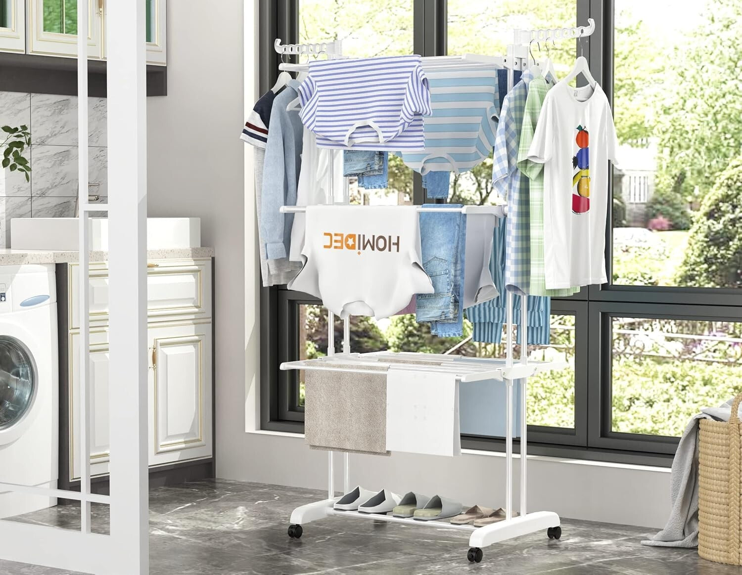 4-Tier Clothes Drying Rack with Castors - Stable, Rust-Resistant, and Durable