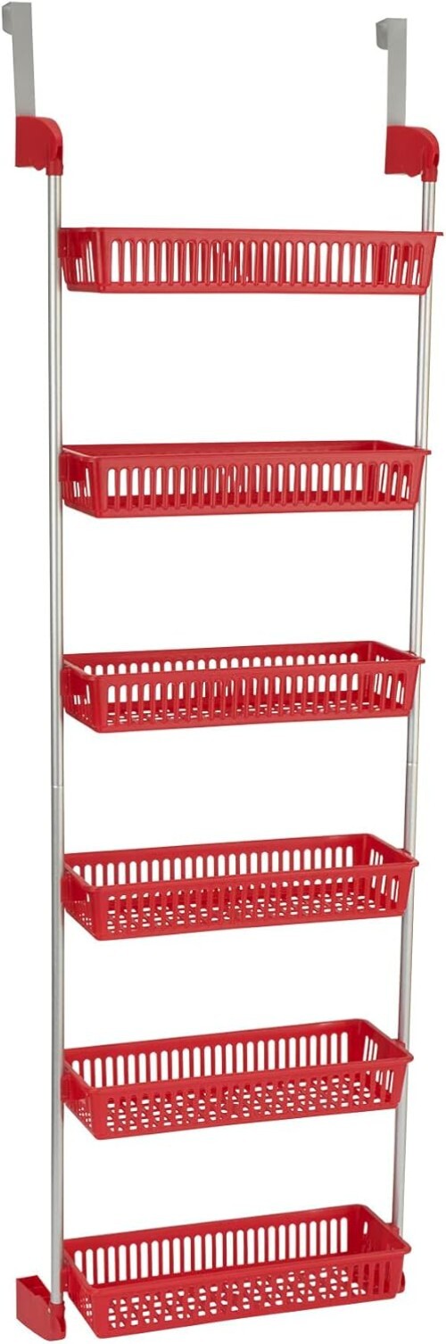 Chic 6-Tier Basket Organizer with Hooks – Space-Saving Red Storage Solution