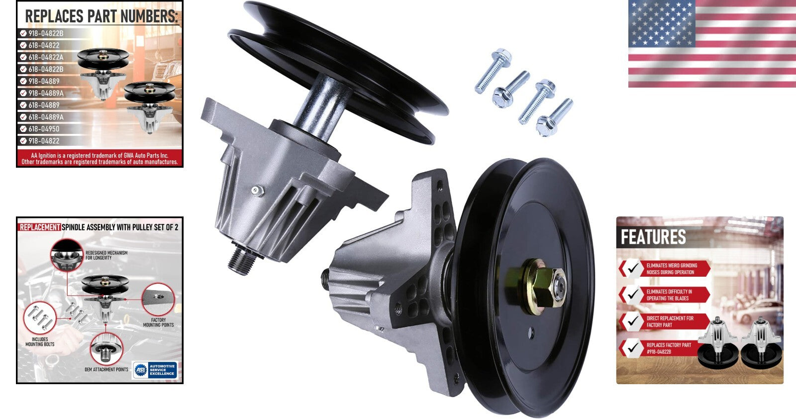 2-Pack Replacement Spindle Assembly with Pulley for 42" Mowers - OEM Compatible