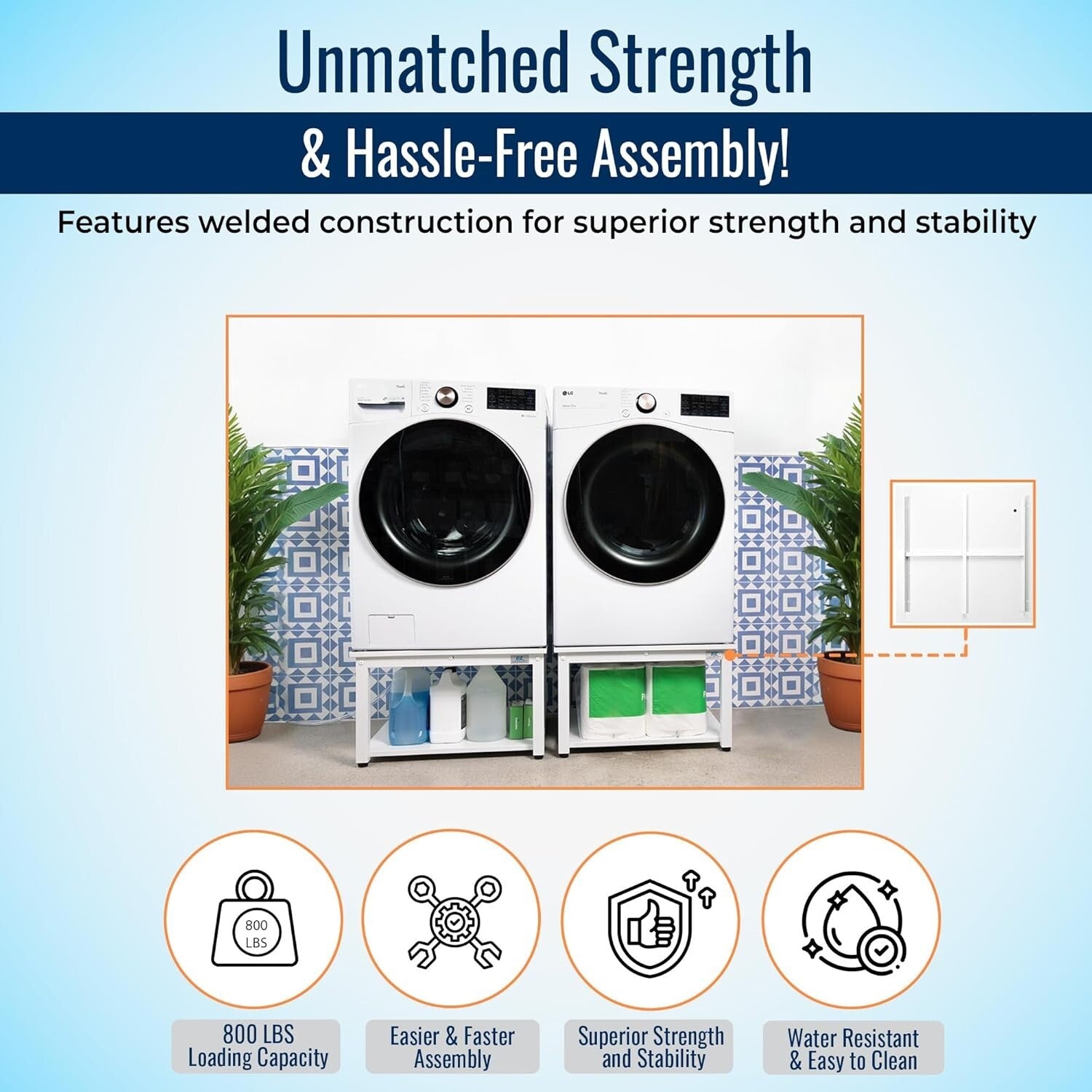 Reinforced Steel Laundry Pedestal - Ergonomic 16" Height, Leak-Proof System