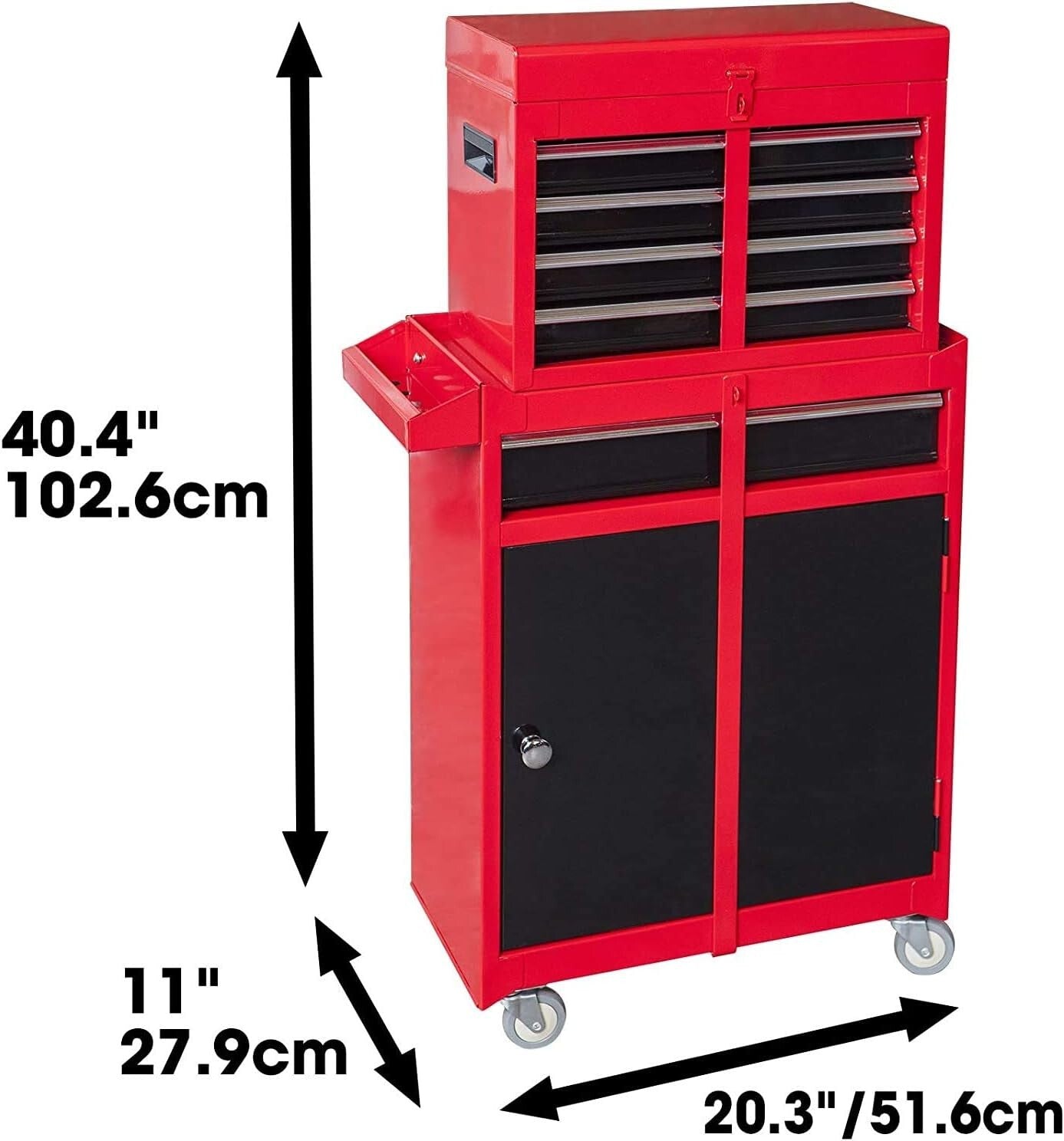 Compact 6-Drawer Tool Chest & Cabinet with Rolling Casters - Red & Black