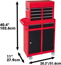 Load image into Gallery viewer, Compact 6-Drawer Tool Chest &amp; Cabinet with Rolling Casters - Red &amp; Black