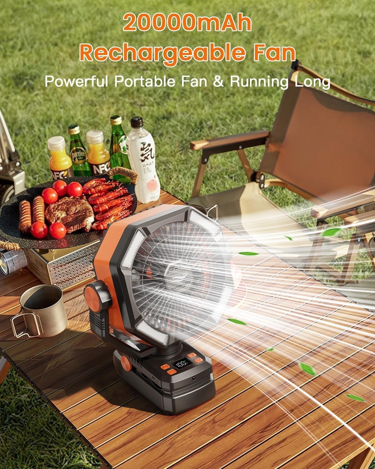 Rechargeable Camping Fan with 5 Speeds & 270-Degree Rotation for Comfort