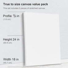 Load image into Gallery viewer, 18x24 Inch Cotton Canvas Set: 5 Pack of Triple Primed, Ideal for Oil &amp; Acrylic
