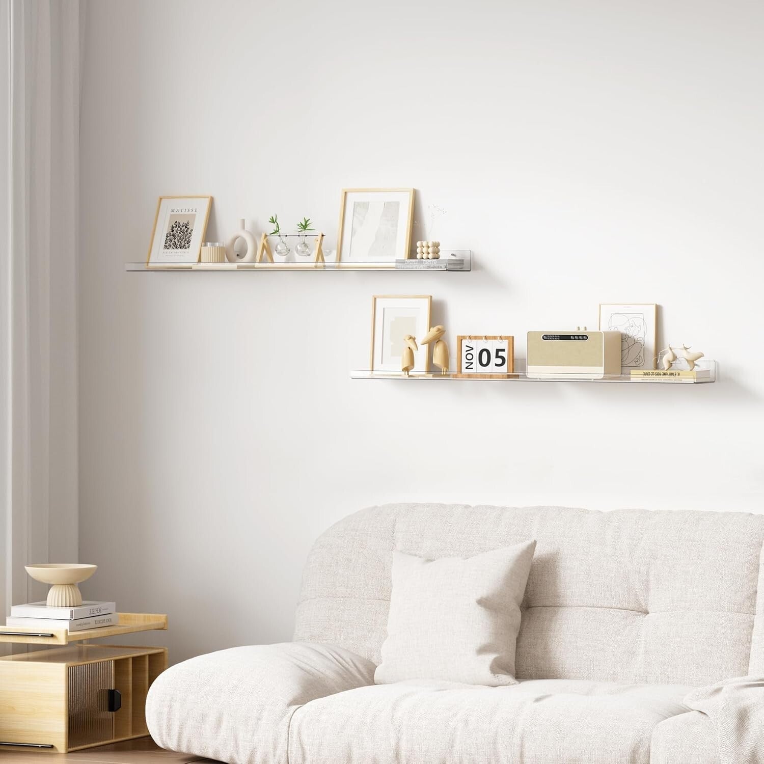 Set of 2 Floating Acrylic Shelves 35.5x5.5 - Modern Wall Storage Solution
