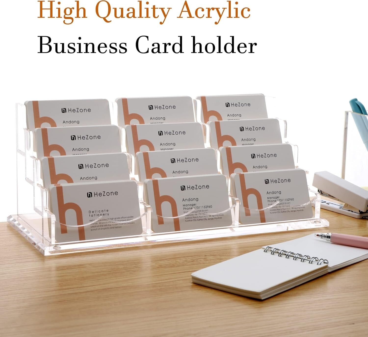 Elegant 12-Slot Acrylic Business Card Holder - Displays 600 Cards on Your Desk