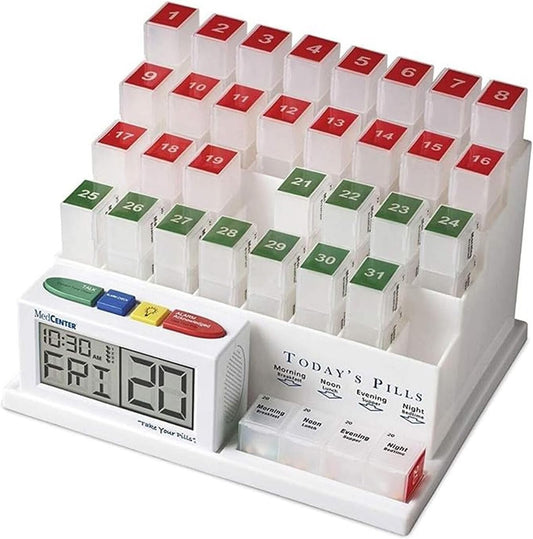 Compact Monthly Pill Box with Talking Alarm - Ideal for Seniors & Caregivers