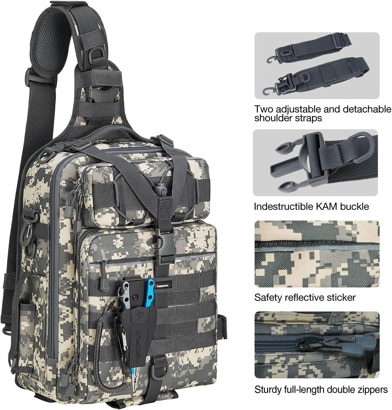Water-Resistant Fishing Tackle Bag with Adjustable Strap - Outdoor Sling Pack