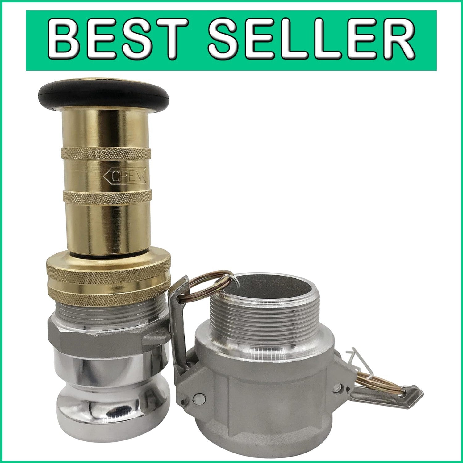 Heavy-Duty 2" Brass Fire Nozzle with Adjustable Fog Spray & Camlock Connectors