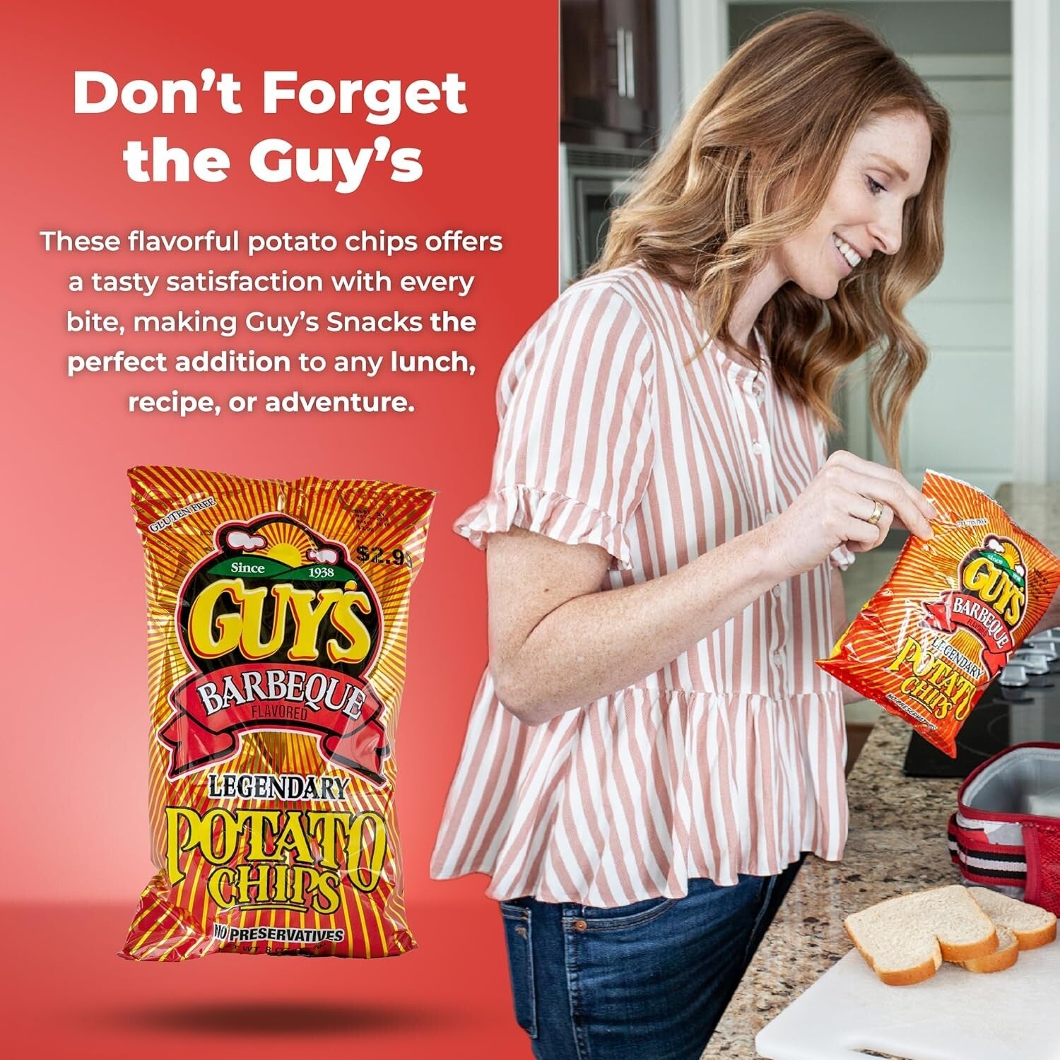 Bulk 15-Pack of Guy's BBQ Potato Chips - Crispy, Gluten-Free Snack Delight
