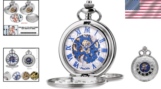 Stylish 47mm Skeleton Pocket Watch with Engraving - Perfect Gift for Men & Women