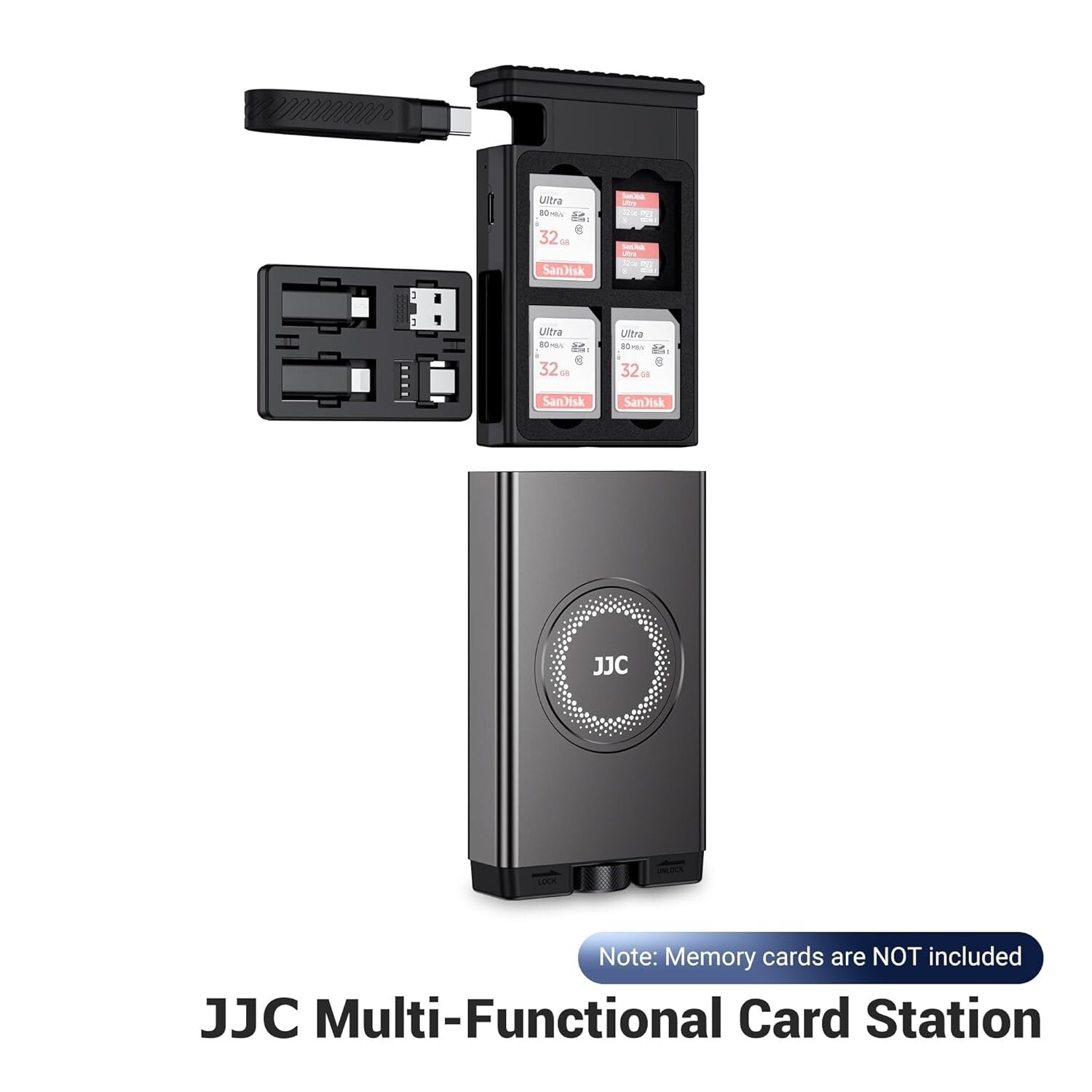 All-in-One SD/TF Card Reader with USB C Cable & Multi Adapter for Travel - Gray