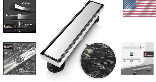 Modern 12" Brushed Stainless Steel Shower Drain with Hair Strainer & Accessories