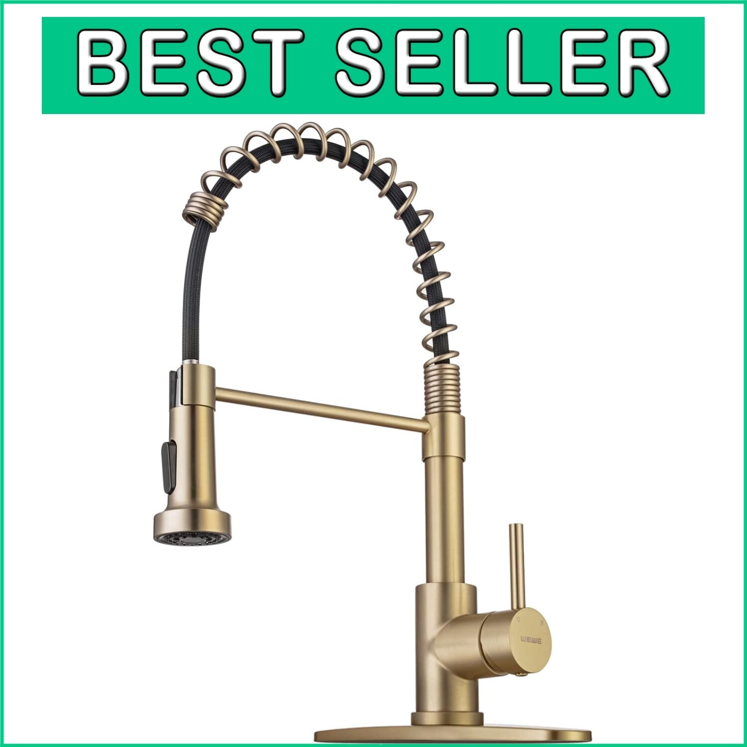 Brushed Gold Brass Kitchen Faucet with Pull Down Sprayer for Modern Utility