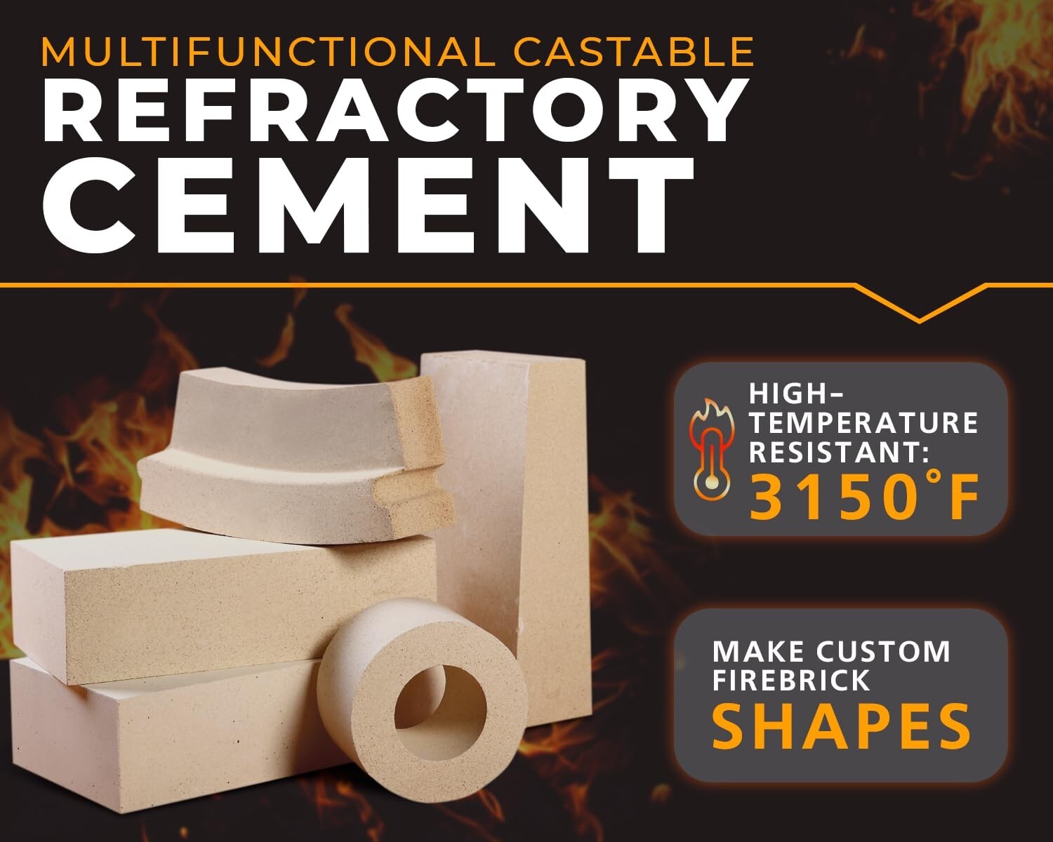 Fireproof 30 lbs Castable Cement Mix - 3110°F Thermal Insulation for Fireplaces