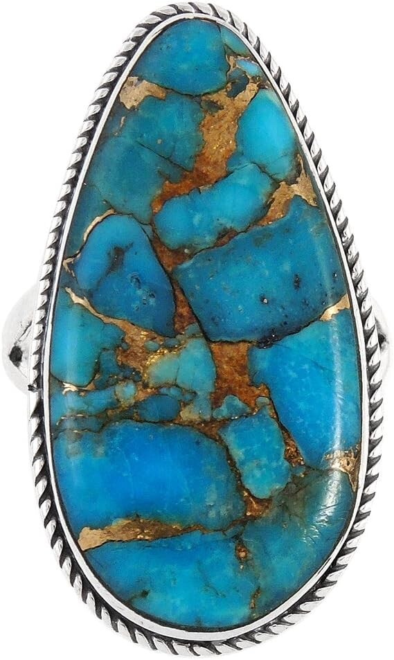 Genuine Turquoise and Sterling Silver 925 Ring - Trendy Southwest Charm
