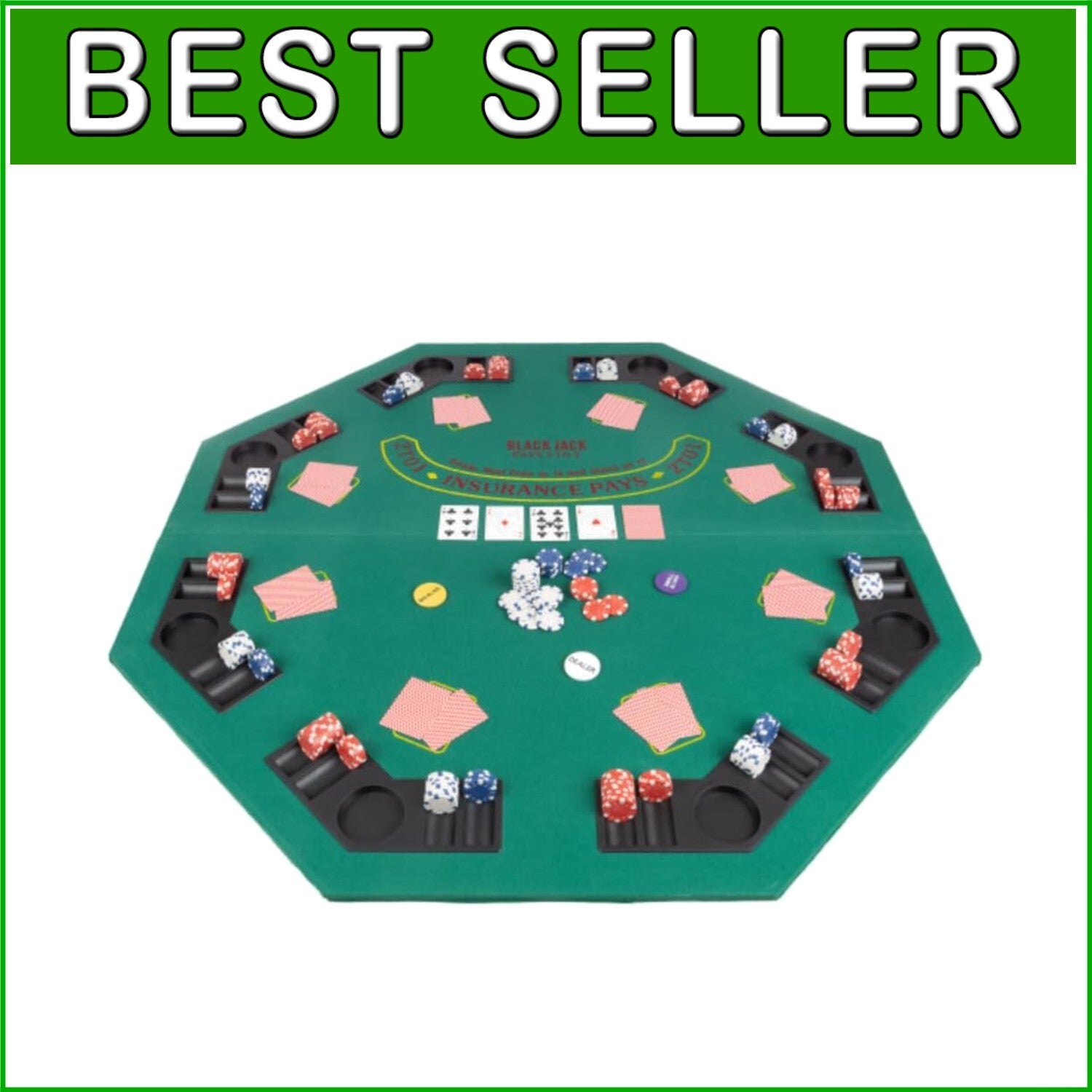 Portable 48-Inch Poker Topper - Solid Wood with Built-In Chip Trays & Cupholders
