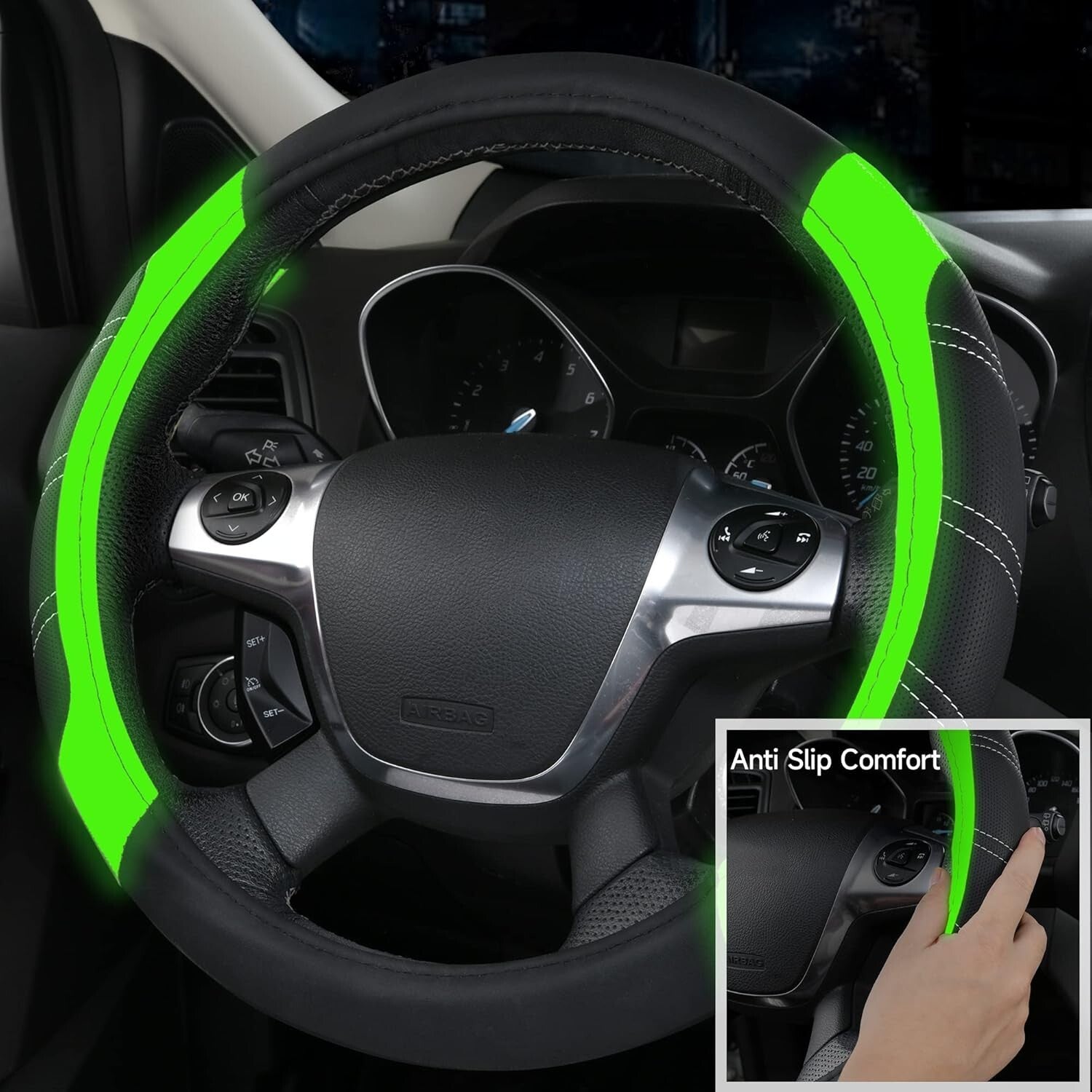 Durable Anti-Slip Steering Wheel Cover with Waterproof Car Mats for Protection