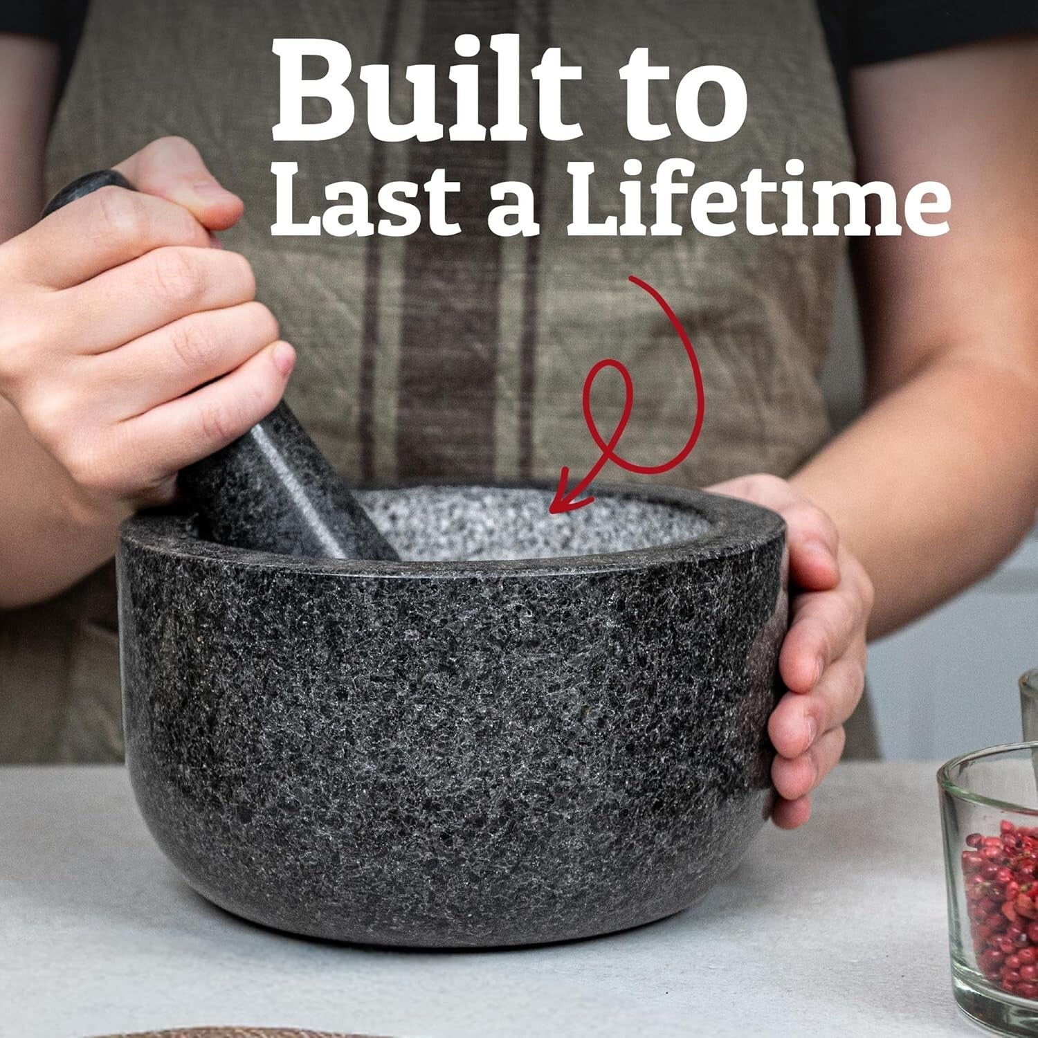 Elegant Heavy-Duty Mortar and Pestle Set - Handmade Granite for Flavorful Dishes