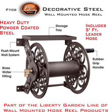Load image into Gallery viewer, Compact Wall-Mounted Bronze Garden Hose Reel - Includes Tool Shelf &amp; Leader Hose