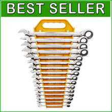 Load image into Gallery viewer, Alloy Steel 16-Piece Ratcheting Wrench Set for Mechanics with Storage Rack
