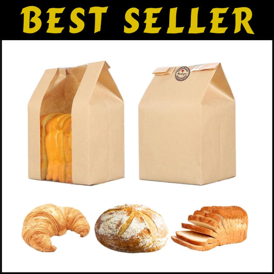 200 Large Kraft Paper Bread Bags with Window for Baking & Gifting - 12.6x8.3x4.0