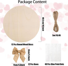 Load image into Gallery viewer, DIY Craft Set: 12 Wood Circles with Burlap Bows, Twine &amp; Glue Points – 18 Inches