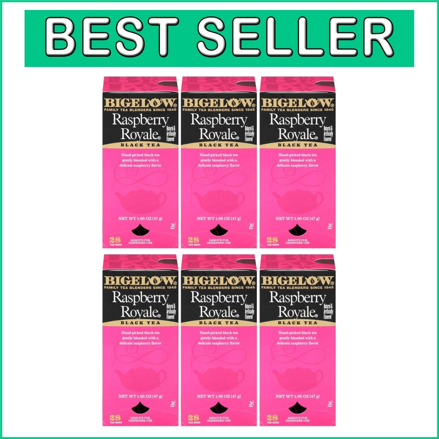 All-Natural Raspberry Royale Tea Bags - 28-Count, 6-Pack - Health-Promoting