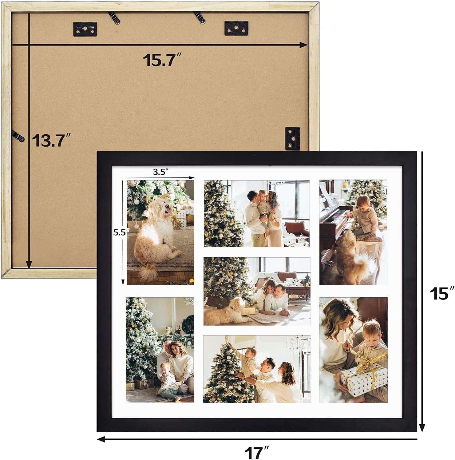 Chic Matted Black Wood Collage Picture Frame for 7 Photos, 13.7x15.7 Size