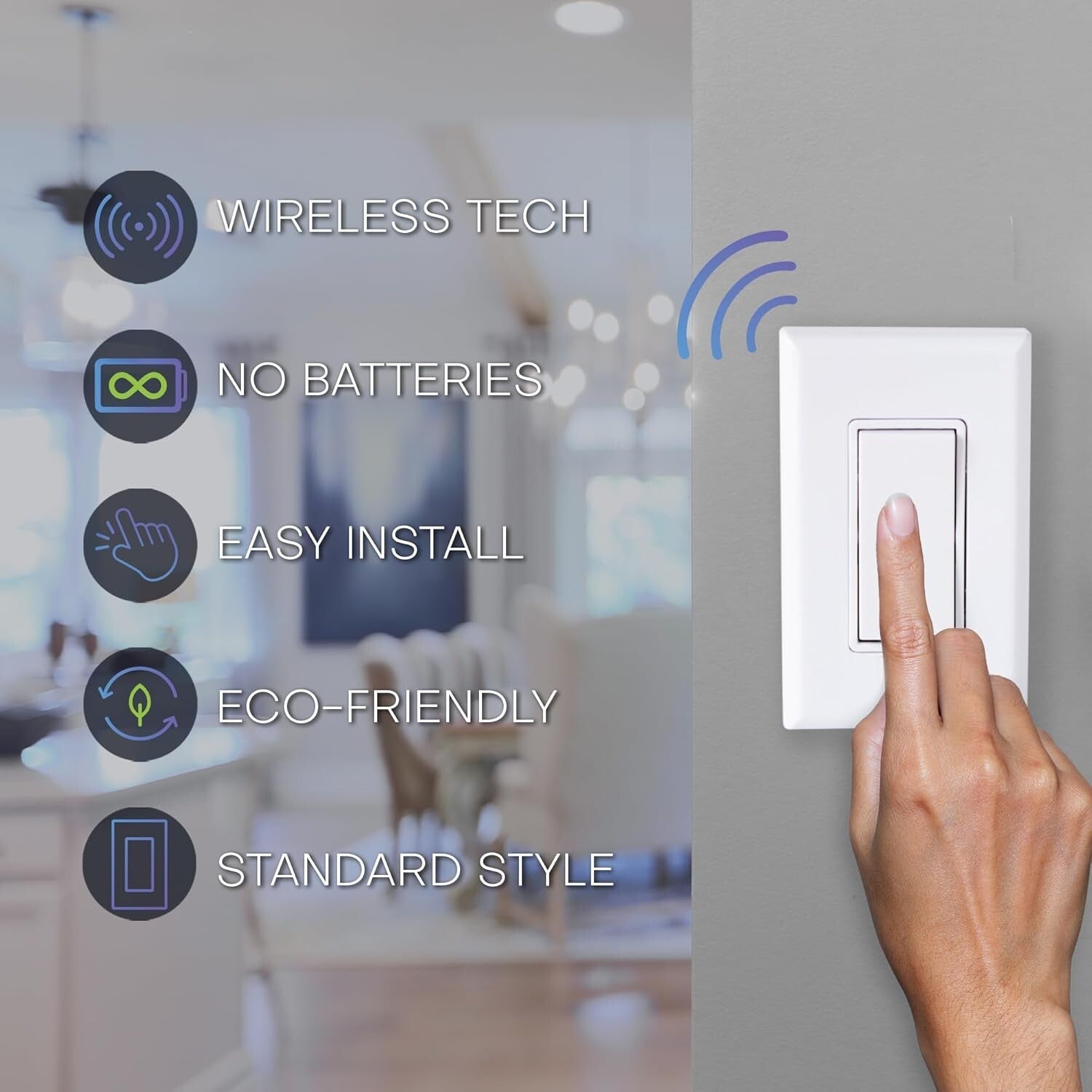 Wireless Battery-Free Light Switch Kit - Remote Control DIY Wall Switch System