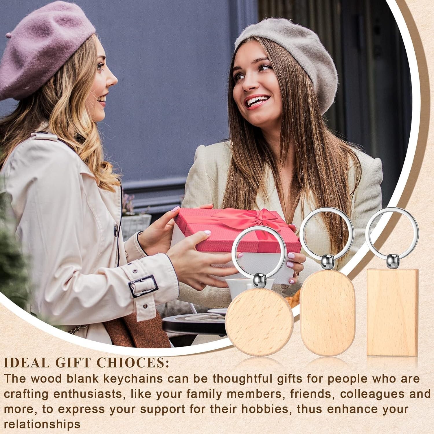 Lightweight Wooden Keychain Blanks - Perfect for Personalizing Gifts, 100 Pcs