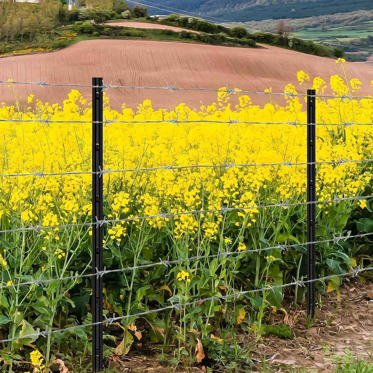 Versatile 4ft Black Steel Fence Posts - Ideal for Garden and Animal Barriers