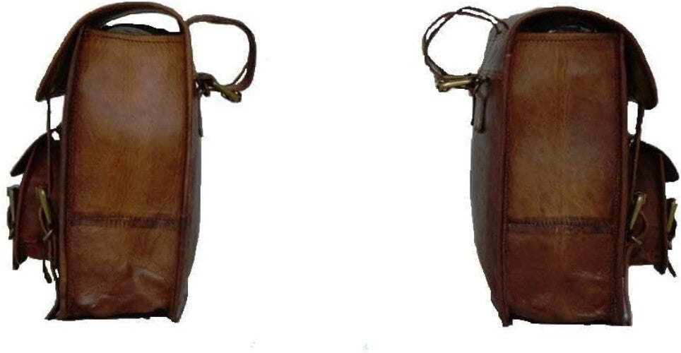 Stylish 100% Goat Leather Motorcycle Saddlebag with Adjustable Strap - 15" Wide