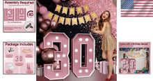 Load image into Gallery viewer, Large 3ft Light-Up Rose Gold Marquee Number 30 Decorations for 30th Birthdays