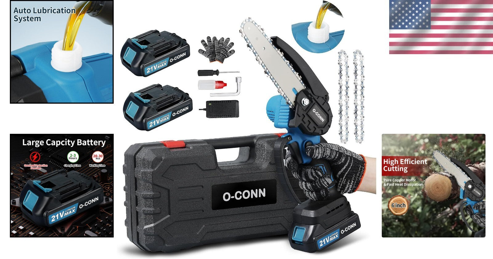 Powerful 6 Inch Cordless Mini Chainsaw with Auto Lubrication & Protection