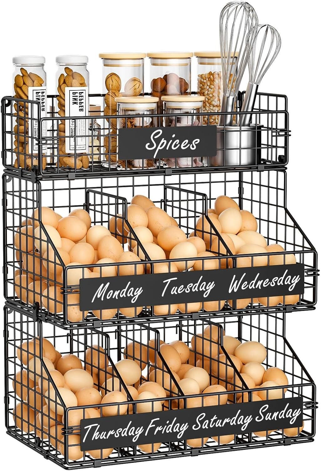 XXL Large Egg Holder with 5 Adjustable Dividers & DIY Nameplate for Easy Storage