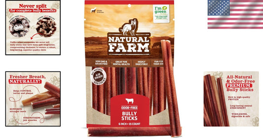 Dental Care 6 Inch Bully Sticks - 5 Count, Fully Digestible Beef Chews
