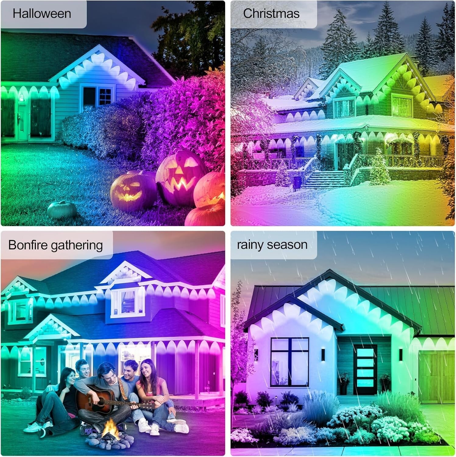 100FT RGB Eaves Lights - Smart App Control with Custom Scenes for Outdoor Decor